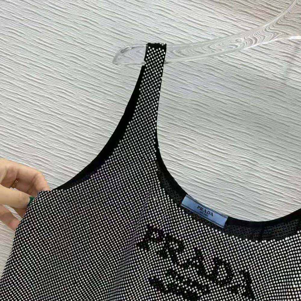 Prada Women Studded Chiffon Dress with a Fluid Silhouette