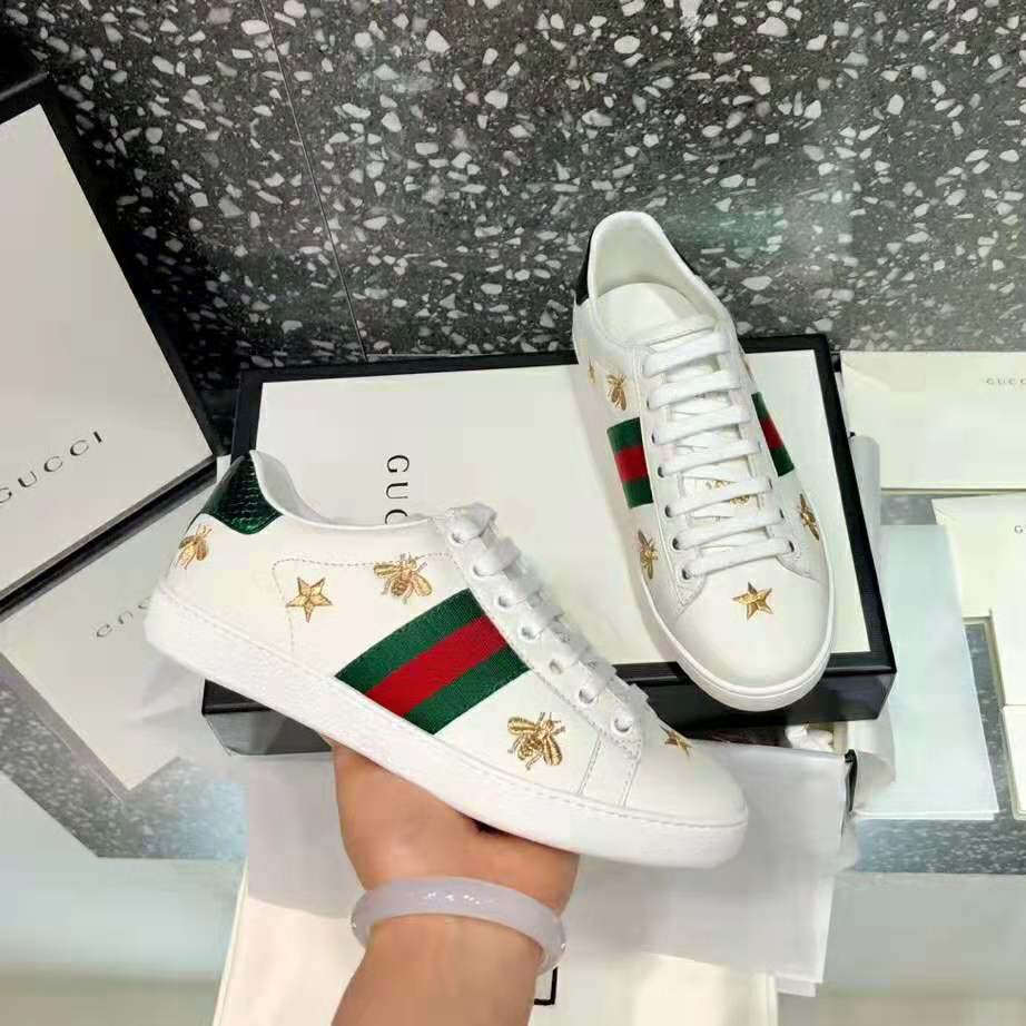 Gucci Men Ace Embroidered Sneaker Stars and Bees in White