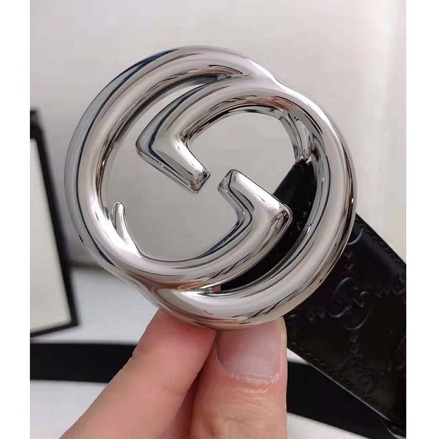 Gucci Unisex Gucci Signature Leather Belt with Interlocking G Buckle-Black