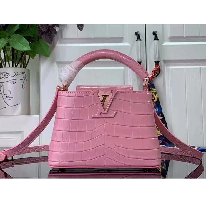 Louis Vuitton LV Women Capucines Mini Handbag Pink Crocodilien Brillant Savoir Faire