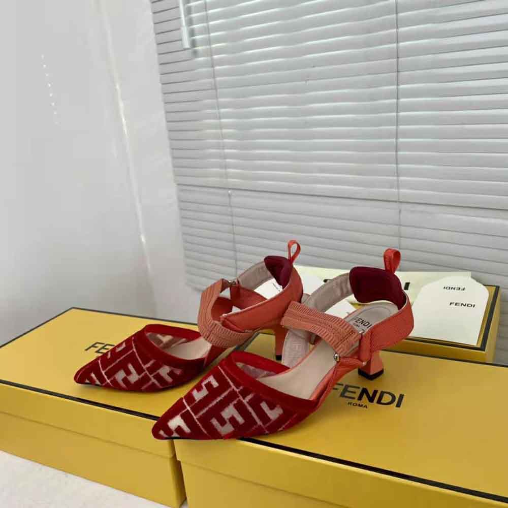 Fendi Women Colibri Red Micromesh Slingbacks with a Medium Heel