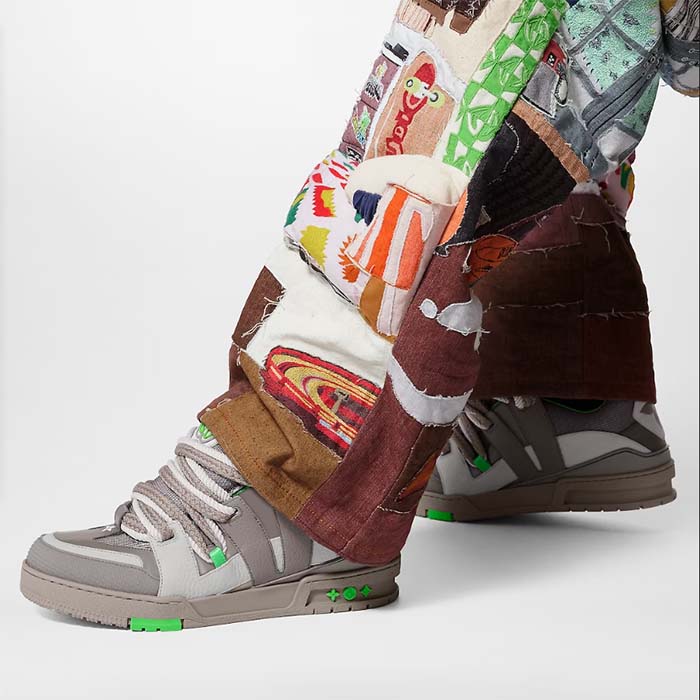 Louis Vuitton Unisex LV Skate Sneaker Grey Mix Materials Grained Calf Leather Technical Mesh