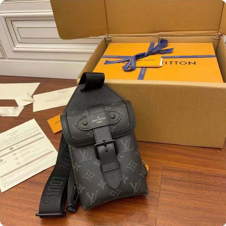 Louis Vuitton LV Unisex Saumur Slingbag Monogram Eclipse Coated Canvas Black Cowhide