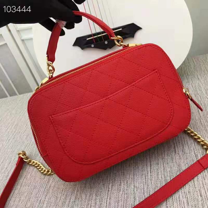 Chanel Women Vanity Case in Embossed Grained Calfskin Metal Chain-Red