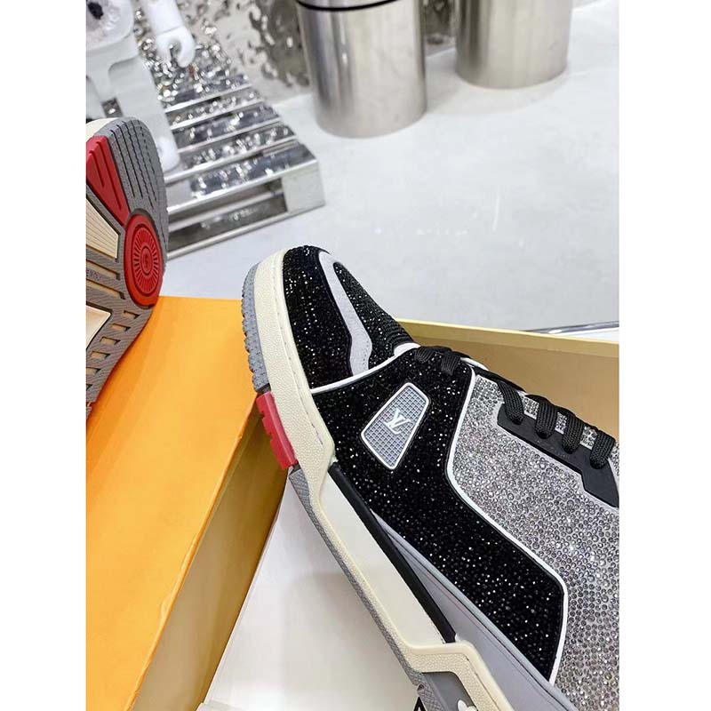 Louis Vuitton LV Unisex Trainer Sneaker Black Strass Rubber Outsole 54 Initials Signature
