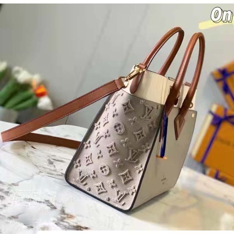 Louis Vuitton LV Women On My Side MM Tote Grey Twist Calfskin Monogram Nappa