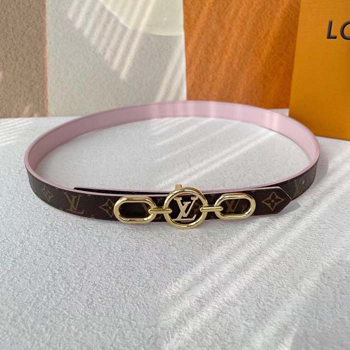 Louis Vuitton Unisex LV Circle Prime 20 MM Reversible Belt Jasmine Pink Calf Leather Verso Side