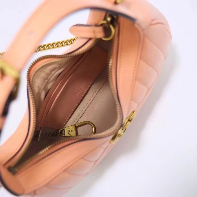 Gucci Women GG Marmont Matelassé Mini Bag Peach Matelassé Round Vertical Leather