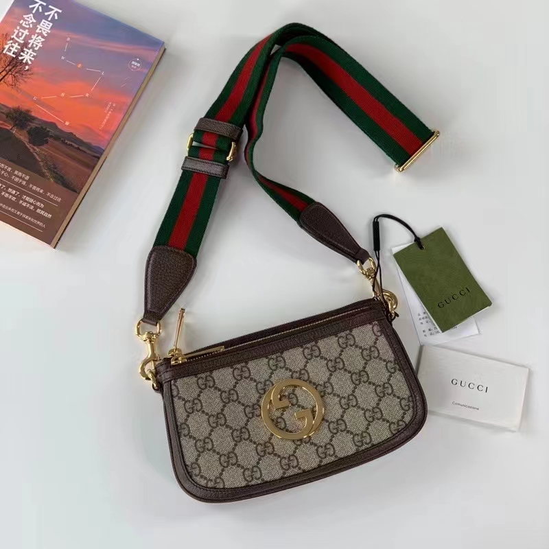 Gucci Women Blondie GG Mini Bag Beige Ebony GG Supreme Canvas