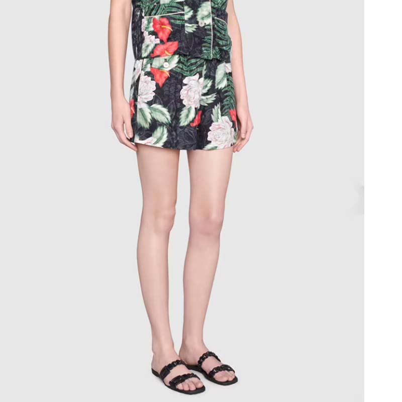 Gucci Women GG Rubber Slide Sandal Black Chain Flat 1.5 Cm Heel