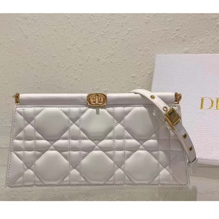 Dior Women CD Dior Caro Colle Noire Clutch Chain Latte Cannage Lambskin