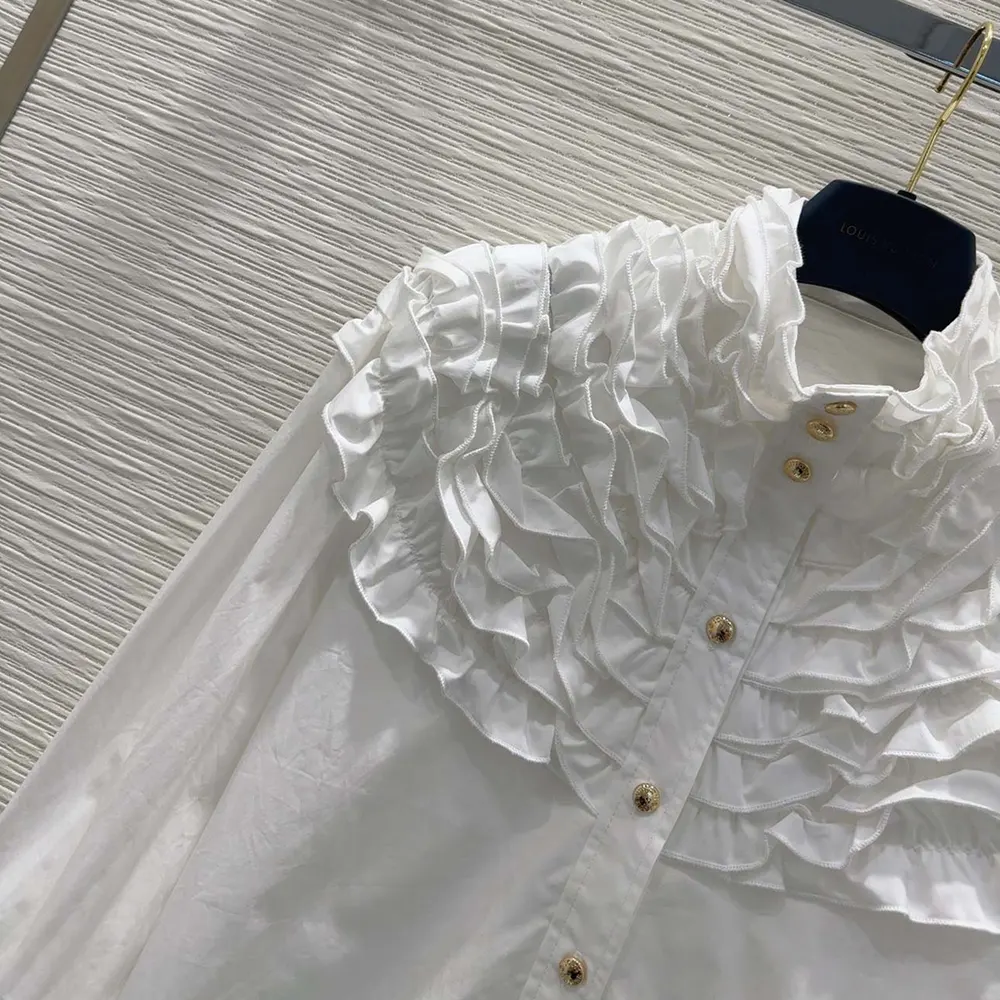 Louis Vuitton Women Ruffle Neck Shirt-White 1AIQOH