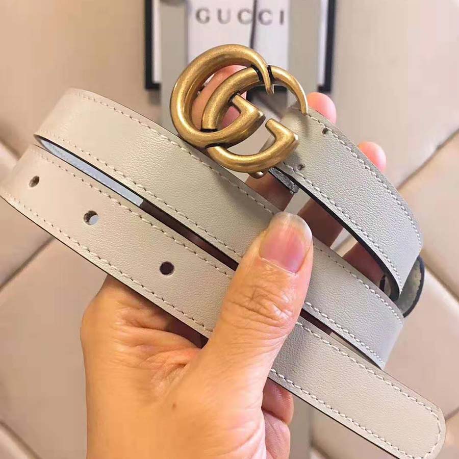 Gucci Unisex Leather Belt with Double G Buckle in 2cm Width-White