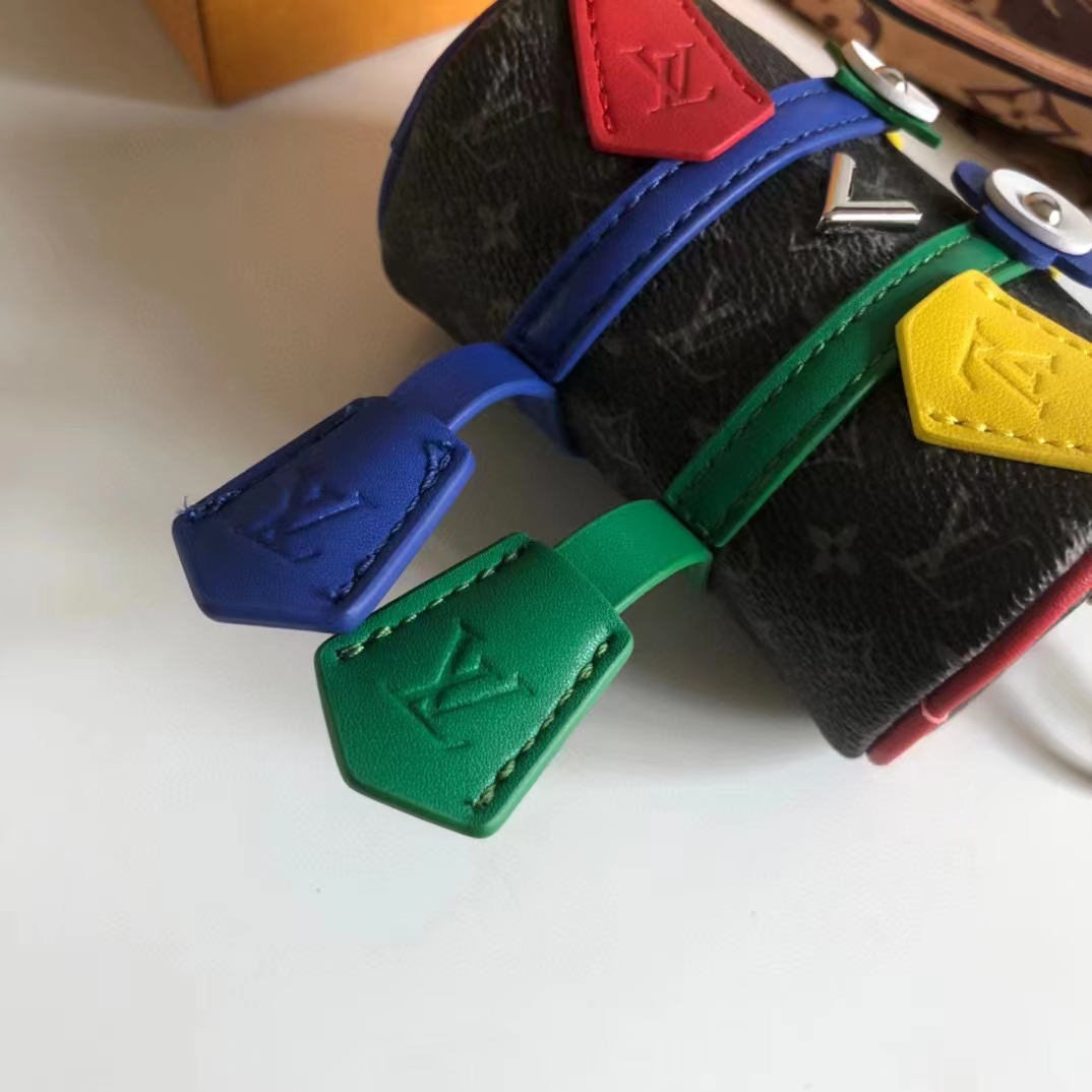 Louis Vuitton Unisex LV Mister Keepall Key Holder Bag Charm Monogram Eclipse Coated Canvas Leather