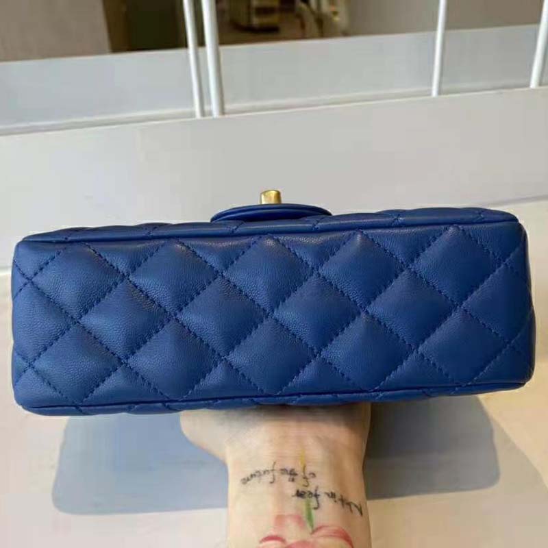 Chanel Women Mini Flap Bag Lambskin & Gold-Tone Metal Blue