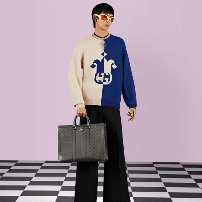 Gucci Unisex GG Ophidia Large Tote Bag Grey Black GG Supreme Canvas