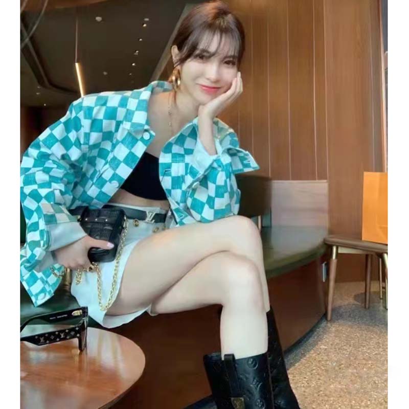 Louis Vuitton LV Women Damier Denim Trunker Jacket Ocean Cotton Regular Fit