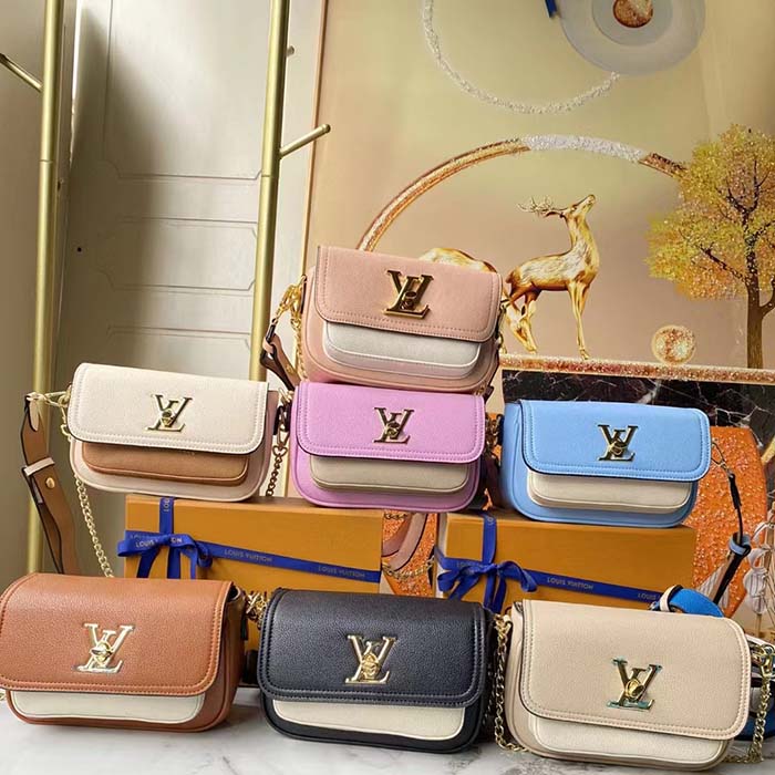 Louis Vuitton LV Women Lockme Tender Pochette Trianon Pink Quartz White Grained Calf