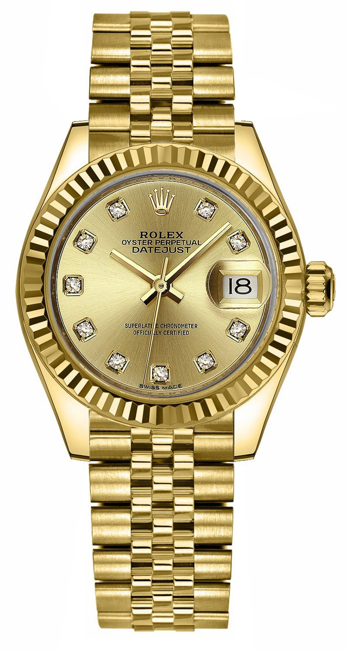 Rolex Lady-Datejust 28 Champagne Diamond Dial Women's Watch 279178-0024