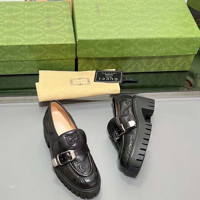 Gucci Women GG Matelassé Loafer Black Leather Low 2.5 Cm Heel