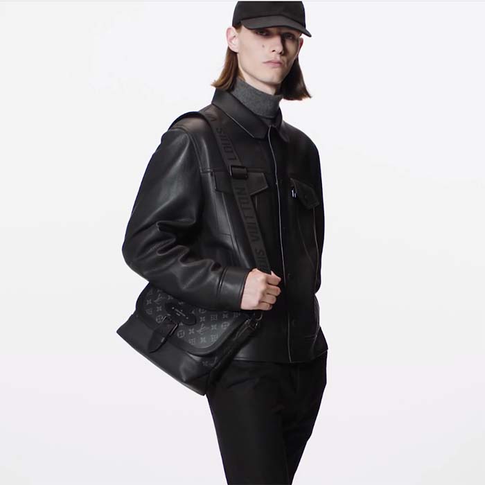 Louis Vuitton LV Unisex Saumur Messenger Monogram Eclipse Coated Canvas Black Leather