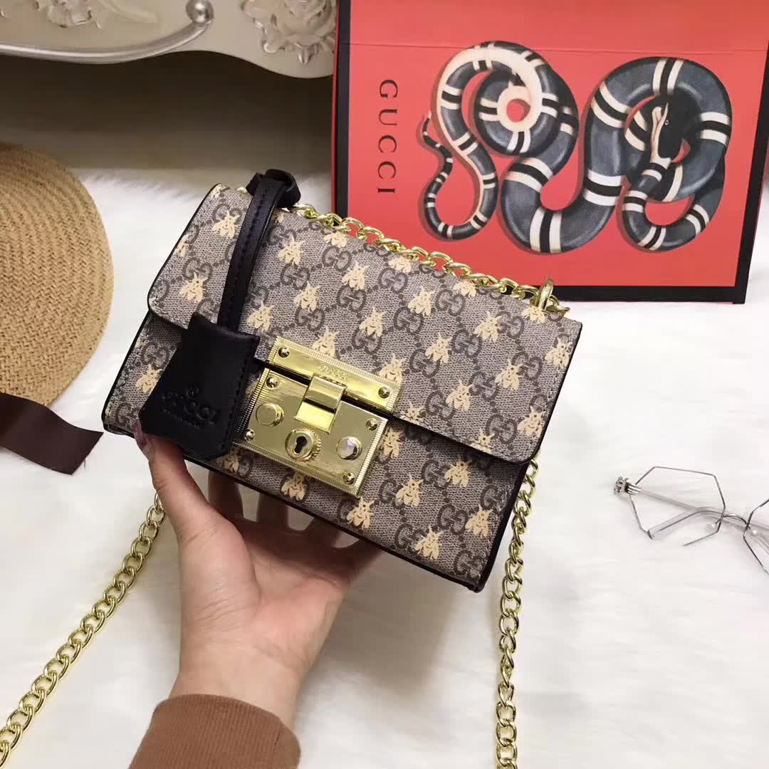 Gucci Padlock Small GG Bees Shoulder Bag in GG Supreme Canvas