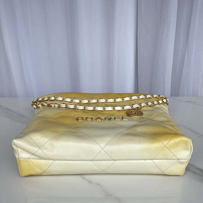 Chanel Women CC 22 Handbag Pearly Shaded Calfskin Gold-Tone Metal Ecru Golden