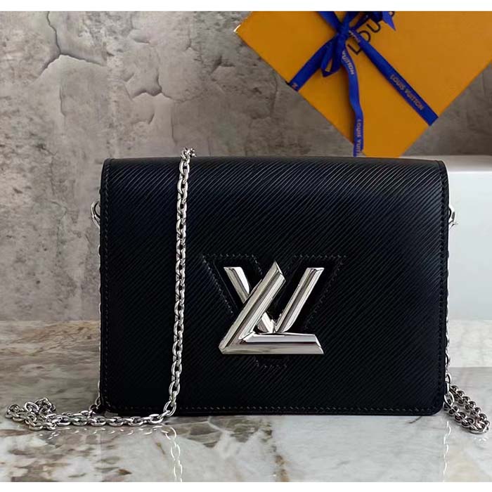 Louis Vuitton Women LV Twist Belt Chain Pouch Black Silver Epi Grained Cowhide Leather