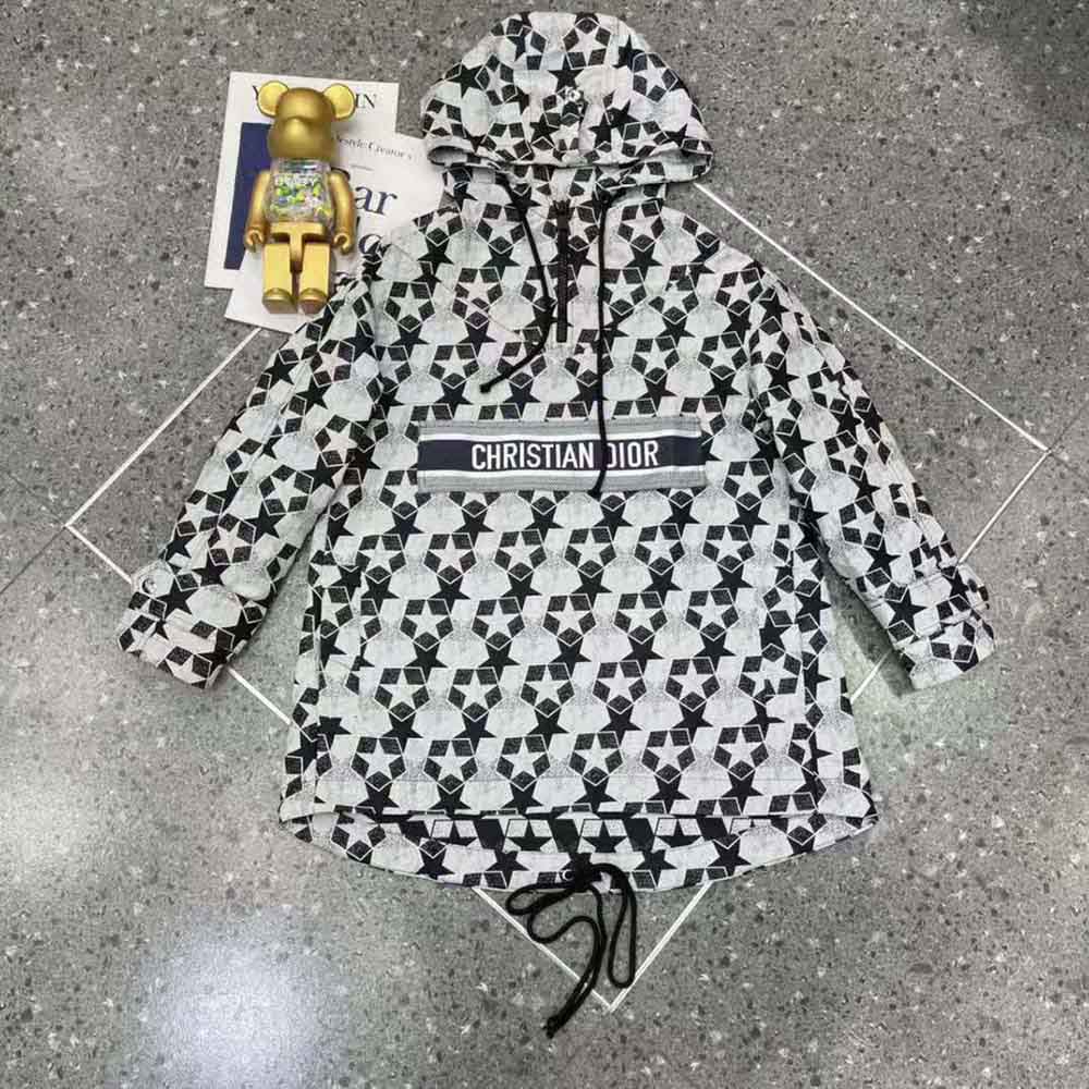 Dior Women Hooded Anorak Navy Blue Technical Taffeta Jacquard