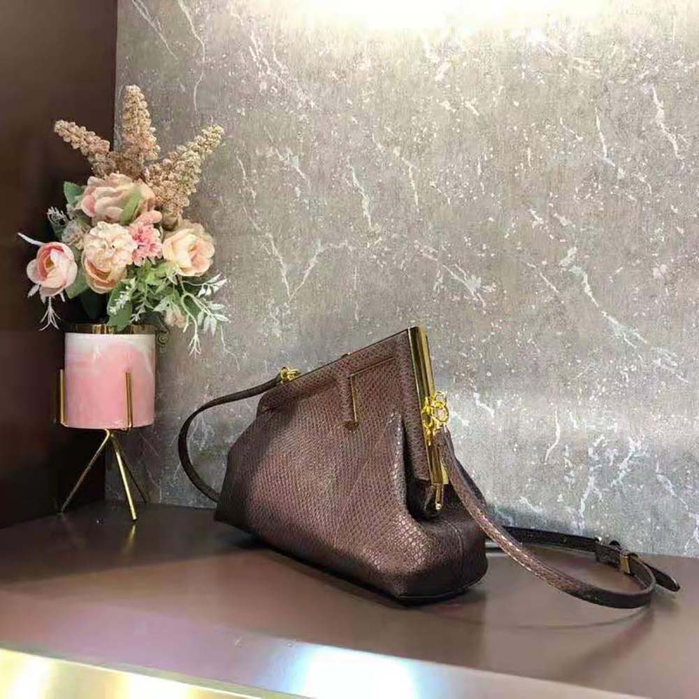 Fendi Women First Small Dark Brown Python Leather Bag