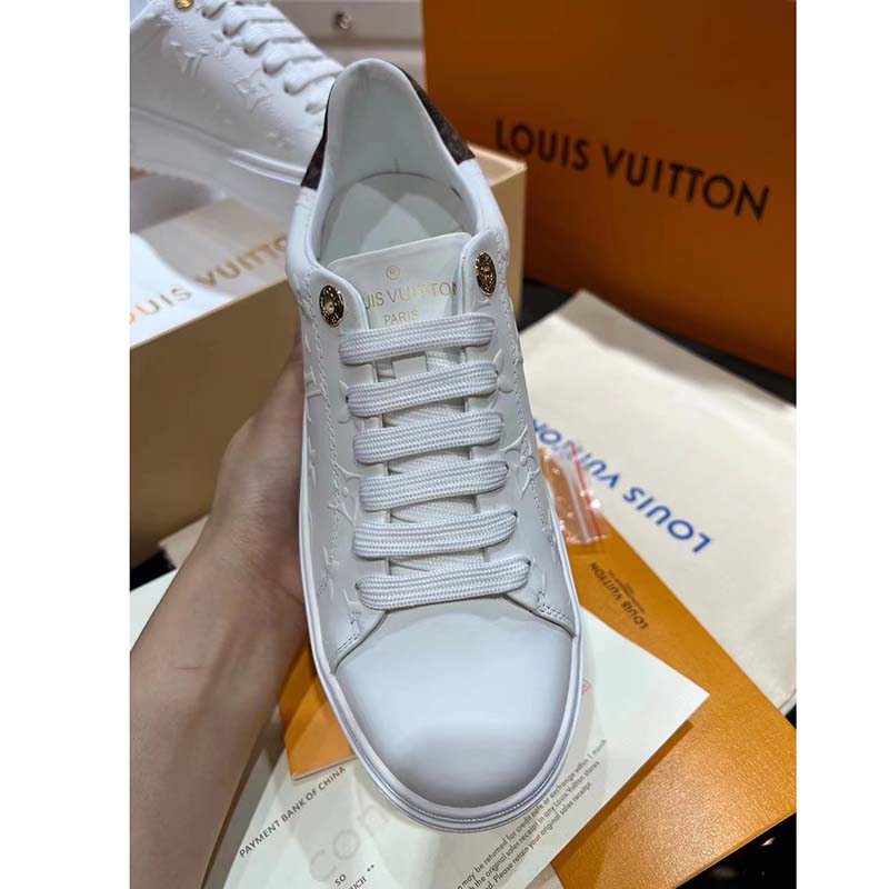 Louis Vuitton LV Unisex Time Out Sneaker White Monogram Debossed Calf Leather