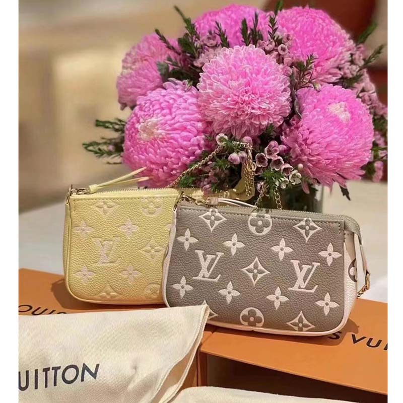 Louis Vuitton LV Women Mini Pochette Accessoires Green Monogram Empreinte Embossed Supple Grained Cowhide