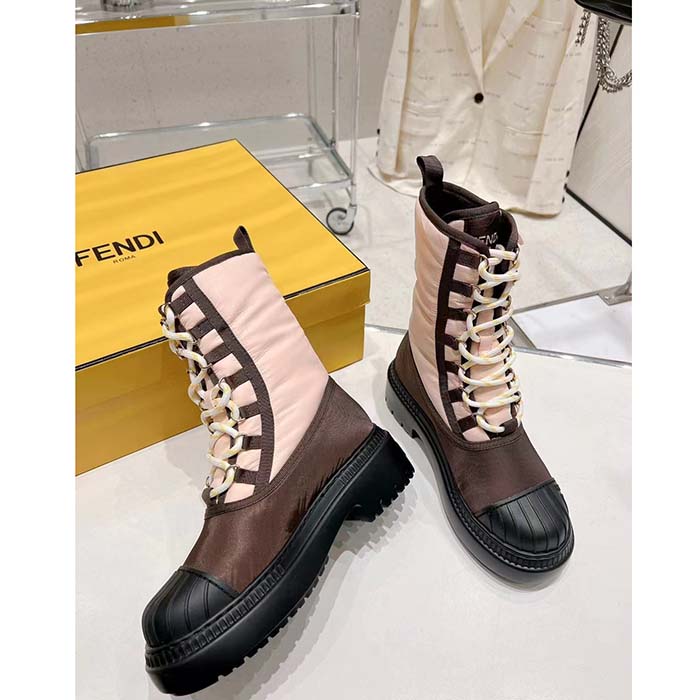 Fendi Women FF Domino Biker Boots Pink Nylon Polyamide Polyester 5 Cm Heel