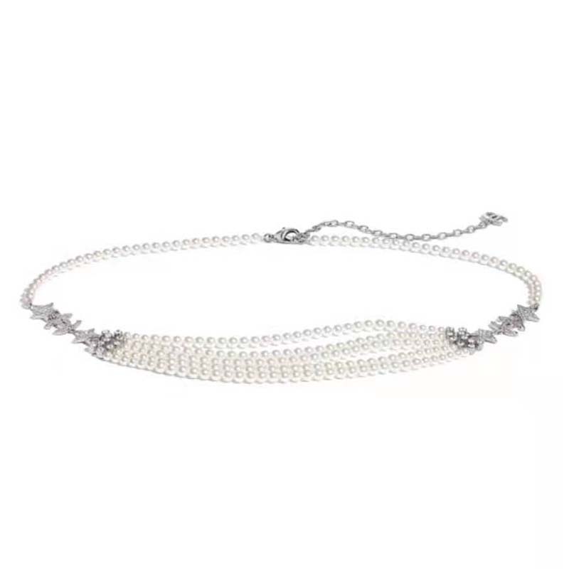 Chanel Women Gold-Tone Metal Pearls & Strass Silver & Crystal Belt