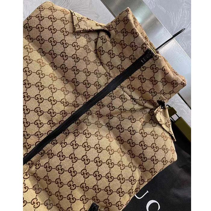 Gucci Women Canvas Padded Gilet GG Canvas Lined Concealed Hood High Neck Sleeveless