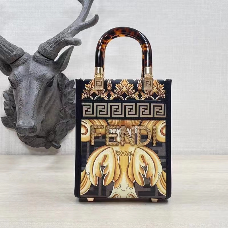 Fendi Women Mini Sunshine Shopper Fendace Printed FF Leather Mini Bag