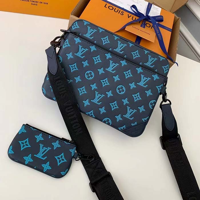 Louis Vuitton LV Unisex Trio Messenger Navy River Blue Calf Leather Textile Lining