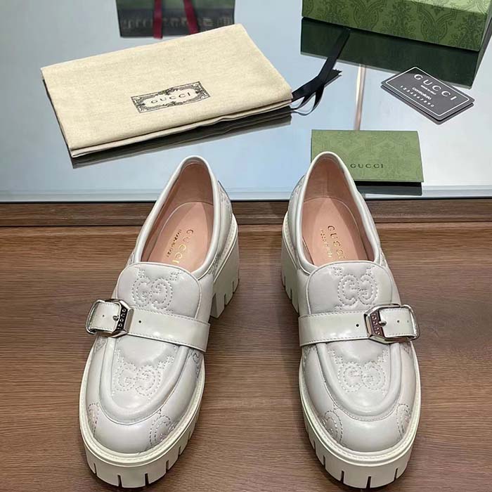 Gucci Women GG Matelassé Loafer Off White Leather Low 2.5 Cm Heel