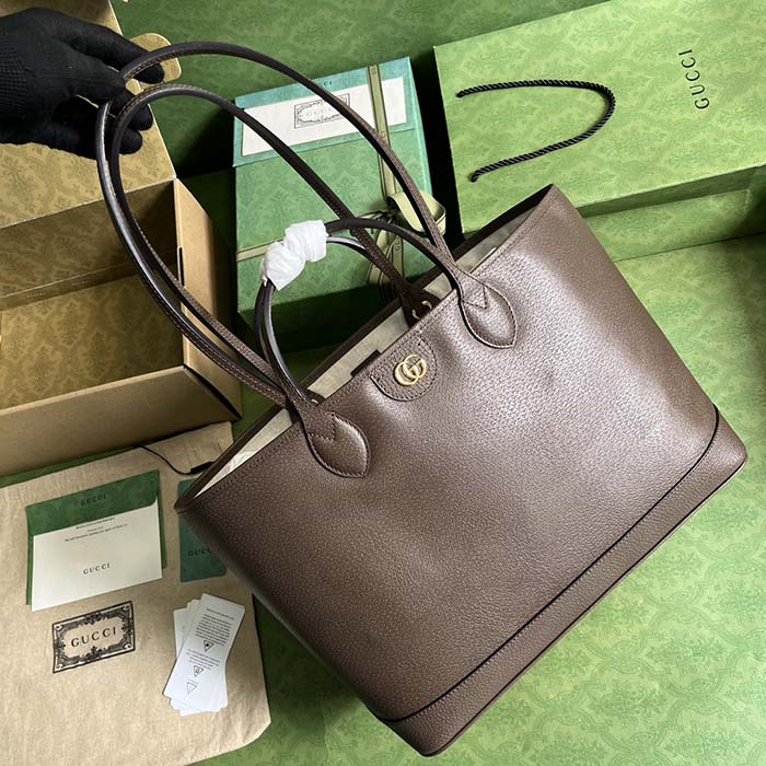 Gucci Unisex GG Ophidia Medium Tote Bag Brown Leather Double G