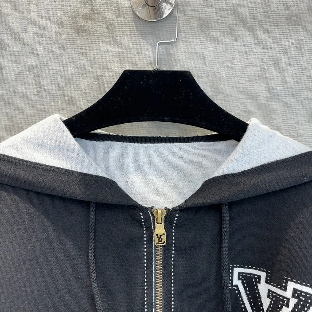 Louis Vuitton Women Graphic Intarsia Zipped Cotton Hoodie 1AFXKW