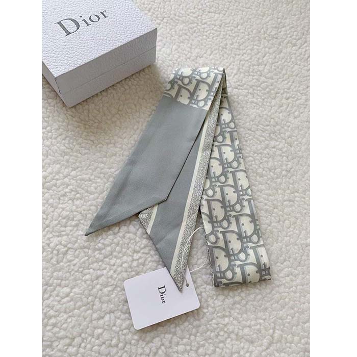 Dior Women CD Dior Oblique Mitzah Scarf Gray Silk Twill