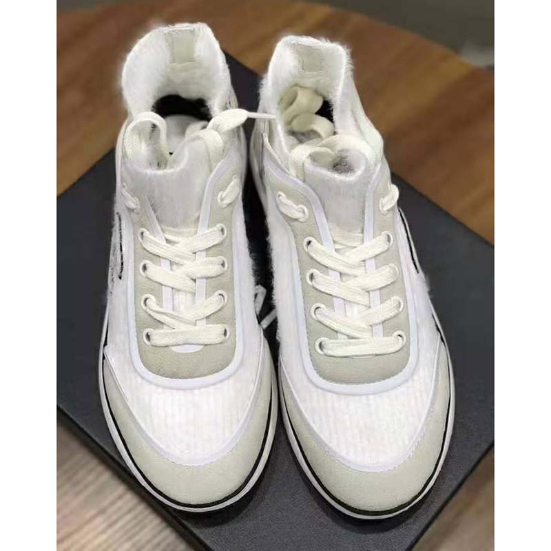 Chanel Women Velvet Calfskin & Mixed Fibers Sneakers-Grey