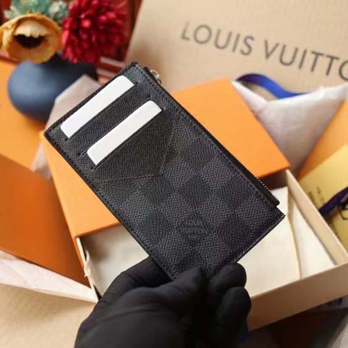 Louis Vuitton LV Unisex Coin Card Holder Damier Graphite Coated Canvas Cowhide Leather