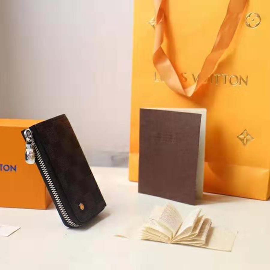 Louis Vuitton LV Unisex Pochette Clé Key Pouch Wallet in Damier Graphite Canvas-Grey