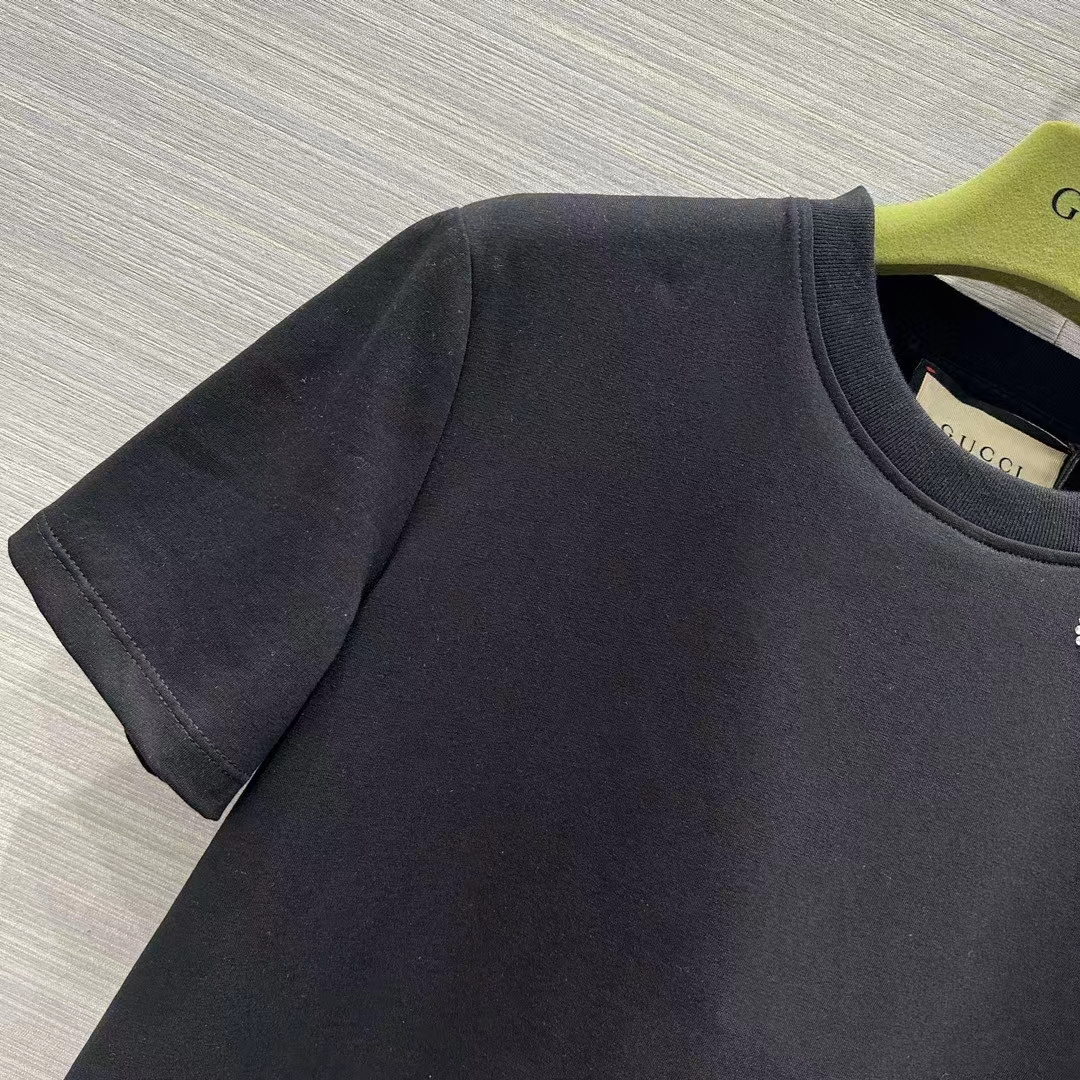 Gucci Men GG Light Cotton Jersey Shirt Black Crystal Short Sleeves