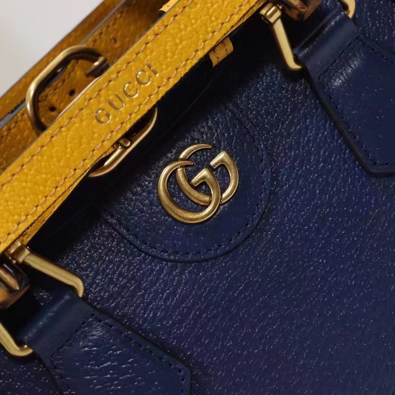 Gucci GG Women Diana Mini Tote Bag Royal Blue Leather Double G