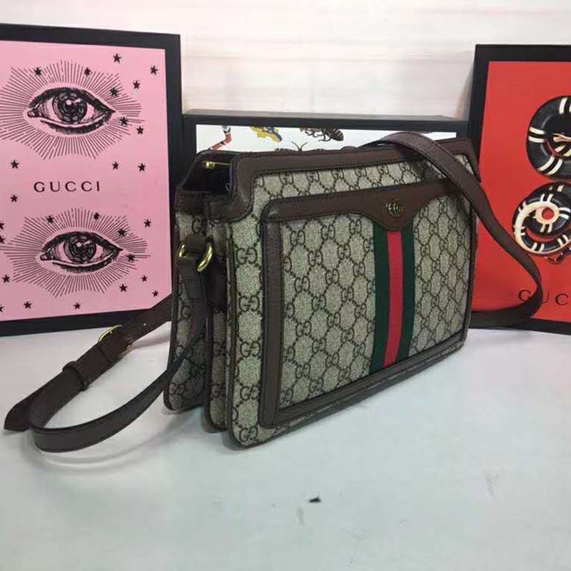 Gucci GG Unisex Ophidia GG Medium Shoulder Bag-Brown