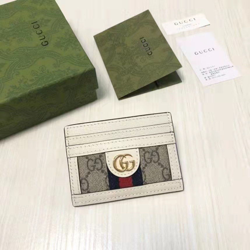 Gucci Unisex Ophidia Card Case Beige Ebony GG Supreme Canvas Double G