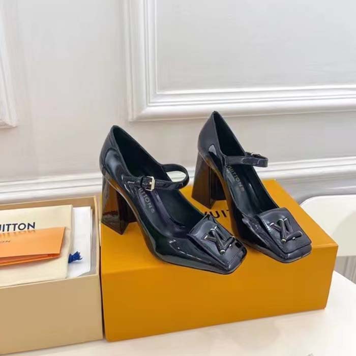 Louis Vuitton LV Women Shake Pump Black Patent Calf Leather Lambskin 8.5 CM Heel