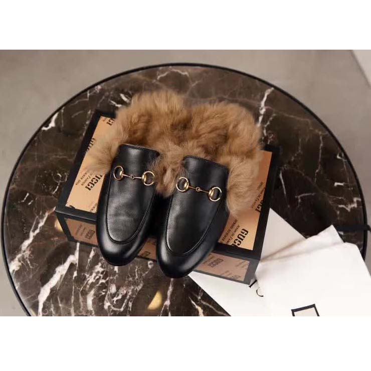 Gucci GG 2015 Re-Edition Women’s Princetown Black Metal-Free Tanned Leather Flat